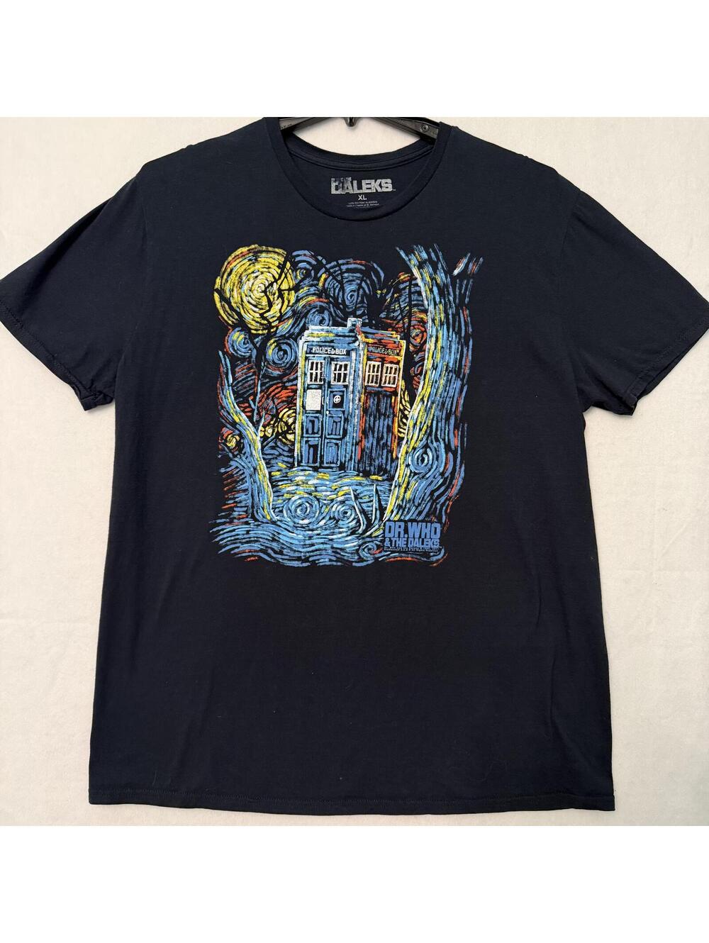Dr Who & The Daleks Starry Night T-Shirt Size XL Van Gogh Style Tardis Black